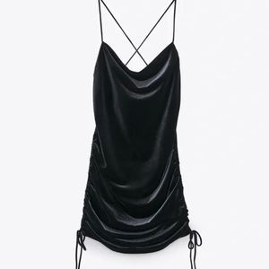 ZARA DRAPED VELVET MINI DRESS